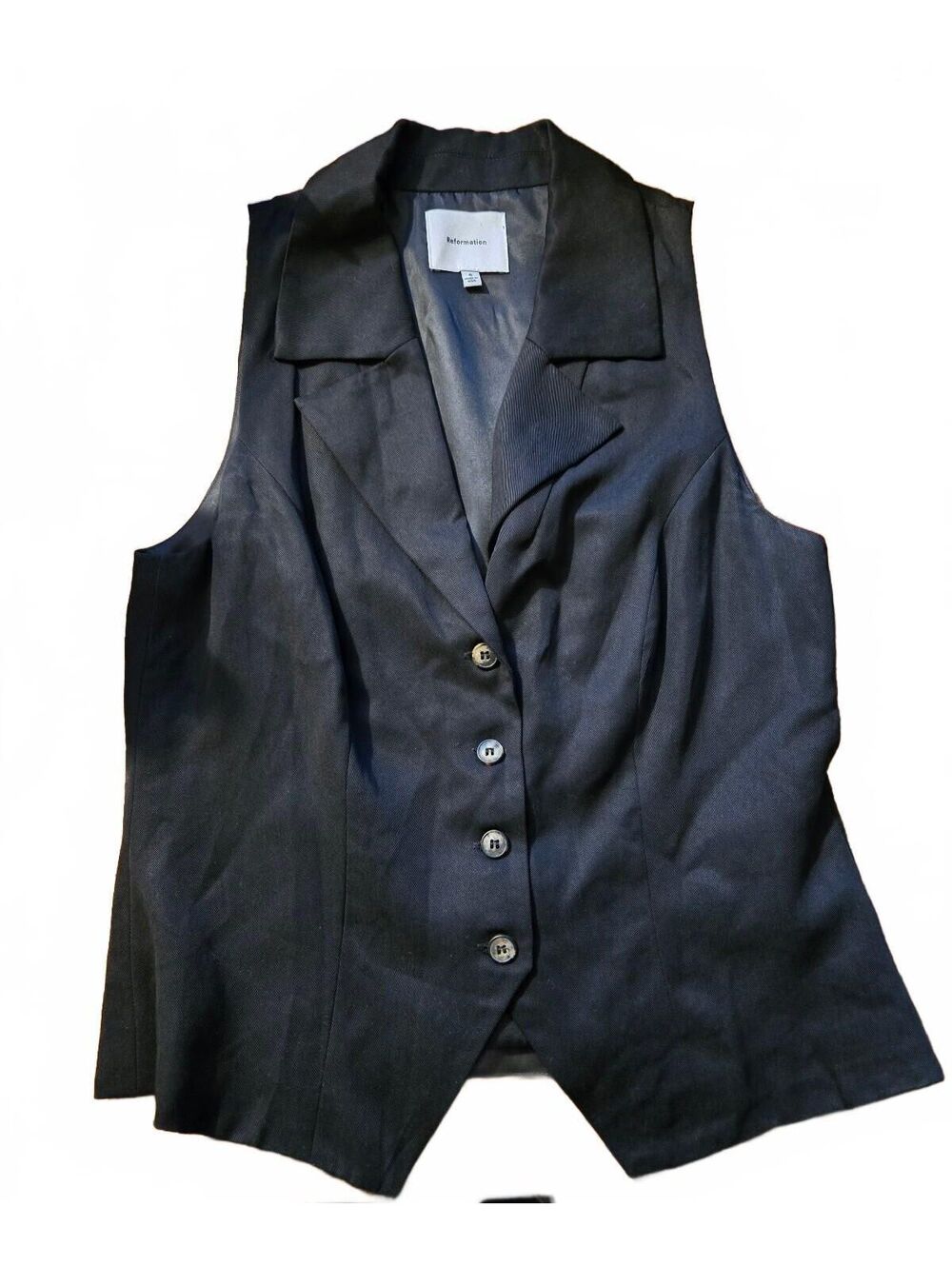 Vintage Reformation Black minimalist Sleeveless Button Vest Size 6 Made in USA